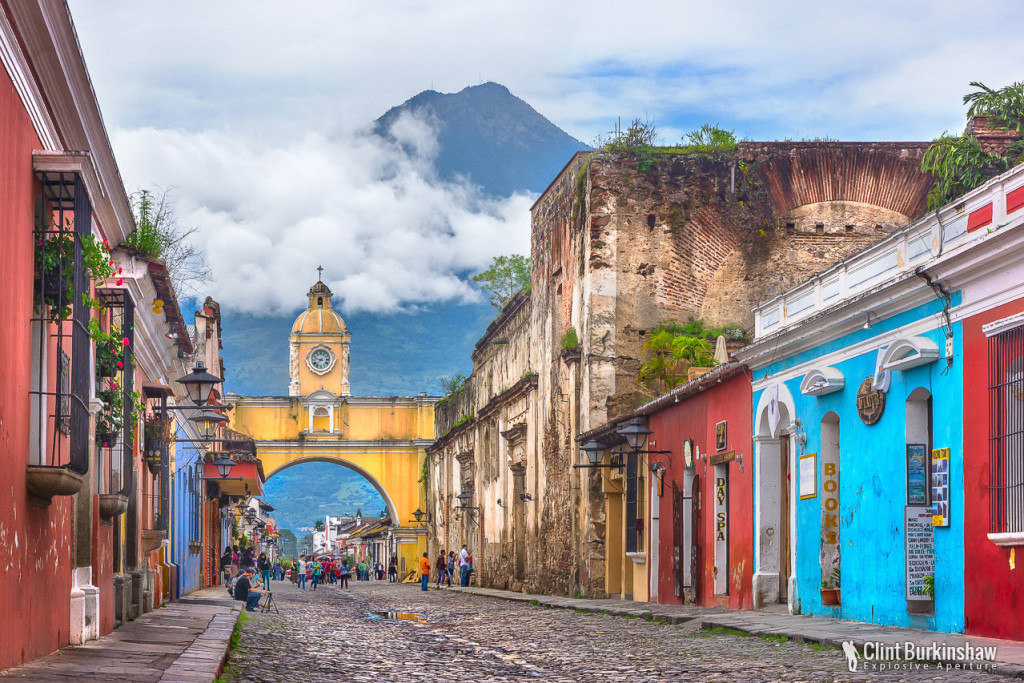 Antigua, Guatemala The beautiful streets of Antigua, with a backdrop of Volcano Agua